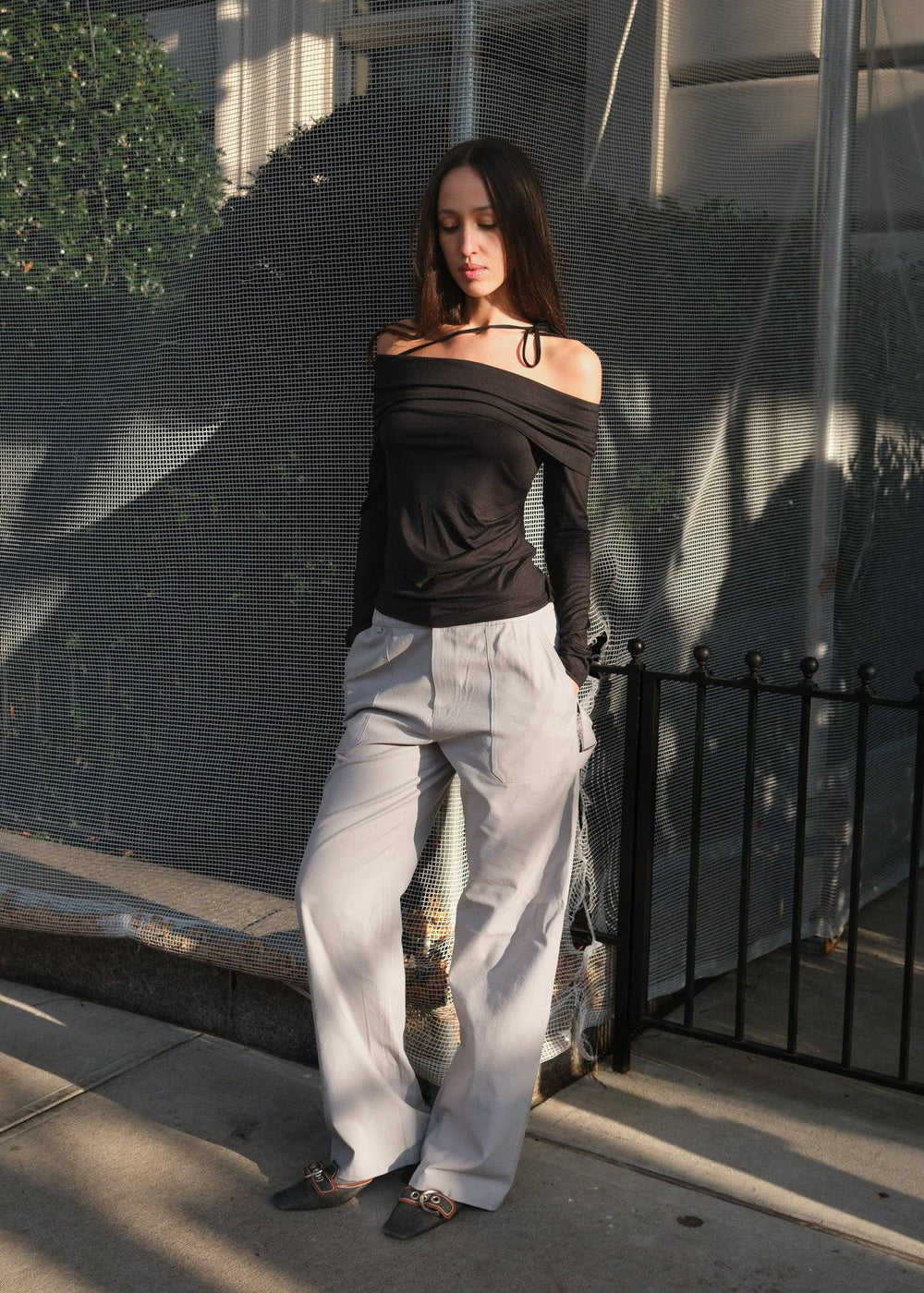 Leo Top, long sleeve top, draped top, elevated basic, off the shoulder top