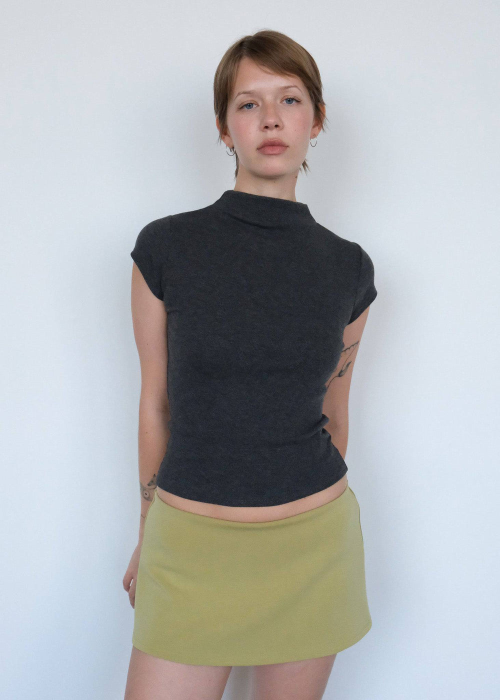 Gem Tee, cierra o'day, charcoal tee, mock neck tee, fitted tee, work top