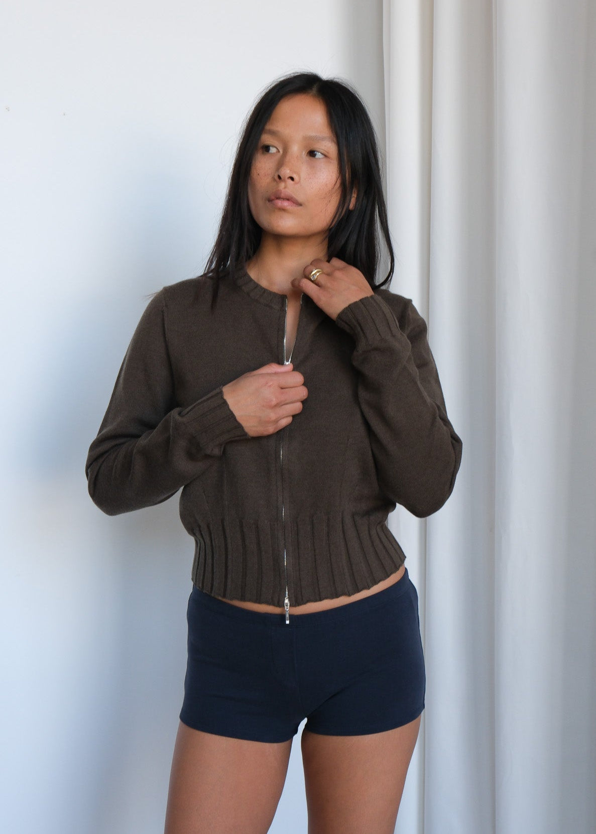 Geel Dennis Zip Cardigan in gray, front view showing full zip closure and knitted texture, casual men's apparel and accessories.