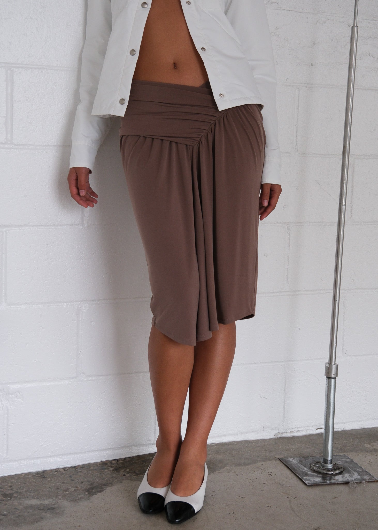 knee length skirt, soft skirt, cross over skirt, wrap skirt