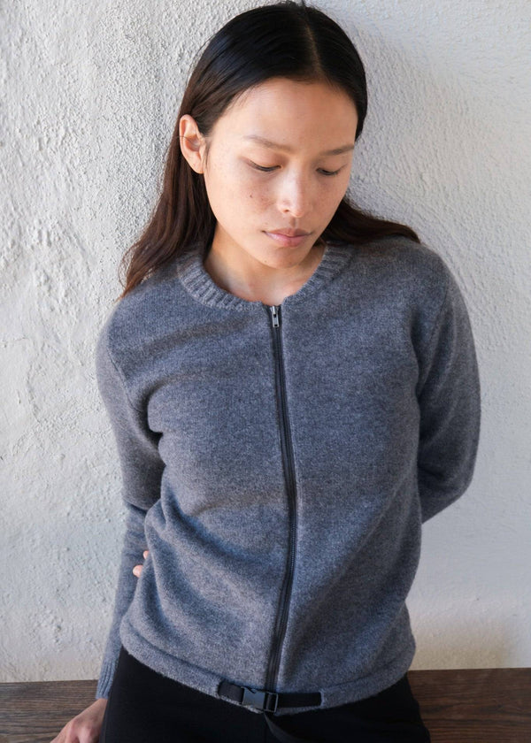 Grey wool zip up cardigan